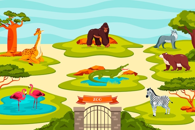 Free vector flat animals at the zoo