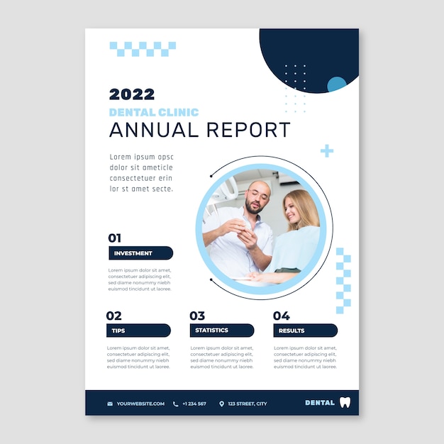 無料ベクター 歯科医院事業のためのフラットな年次報告書テンプレート
