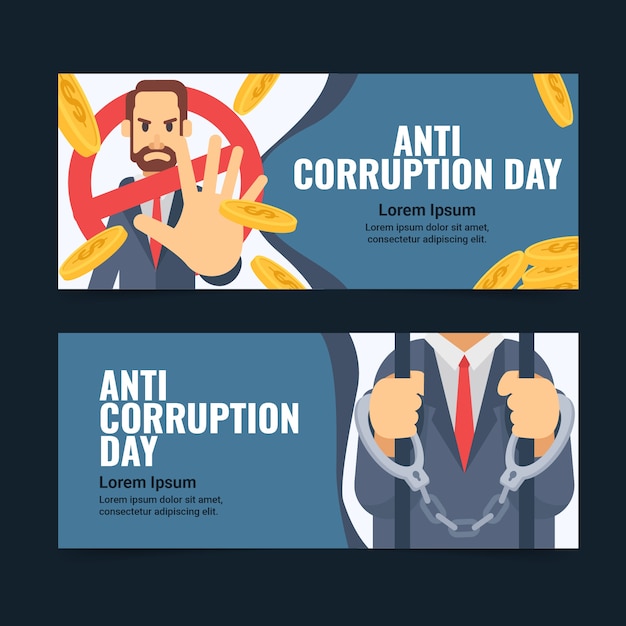 Flat anti corruption day horizontal banners set