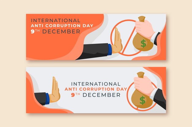 flat anti corruption day horizontal banners set
