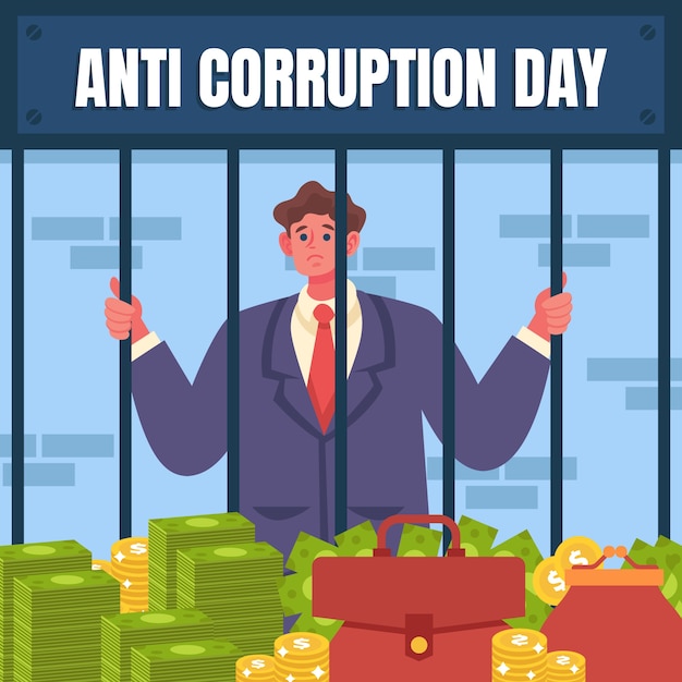 Бесплатное векторное изображение Плоский антикоррупционный день иллюстрация