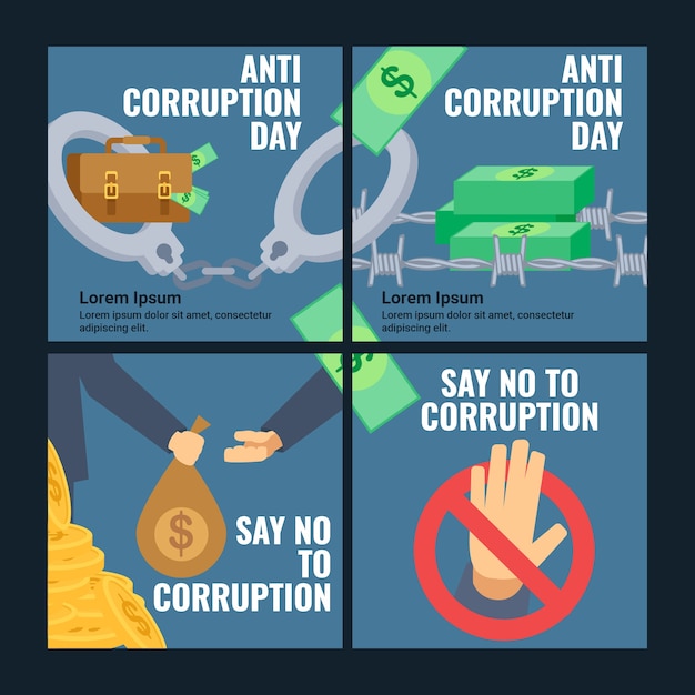 Free vector flat anti corruption day instagram posts collection