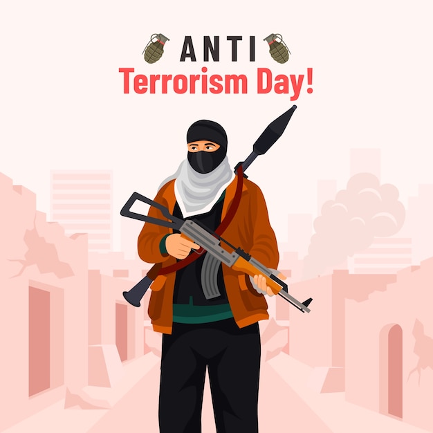 Free vector flat anti terrorism day illustration with armed person