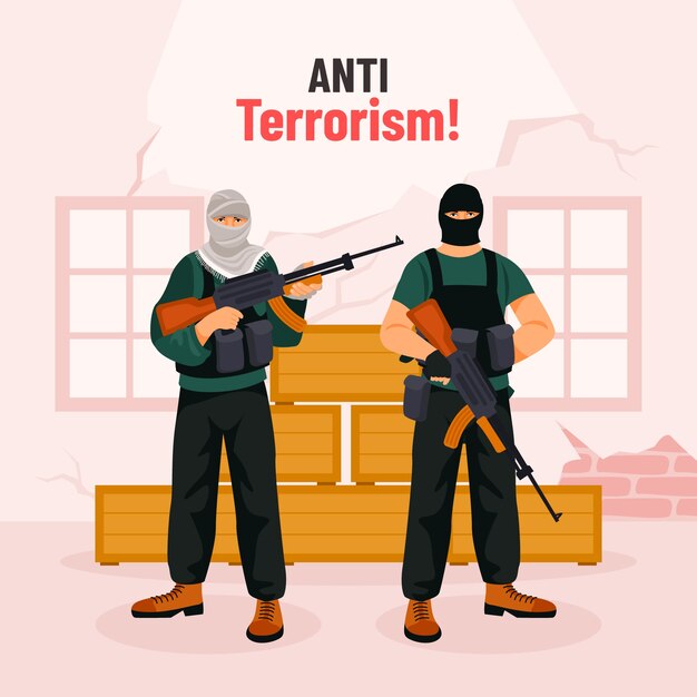 銃を持っている人とフラット反テロの日イラスト