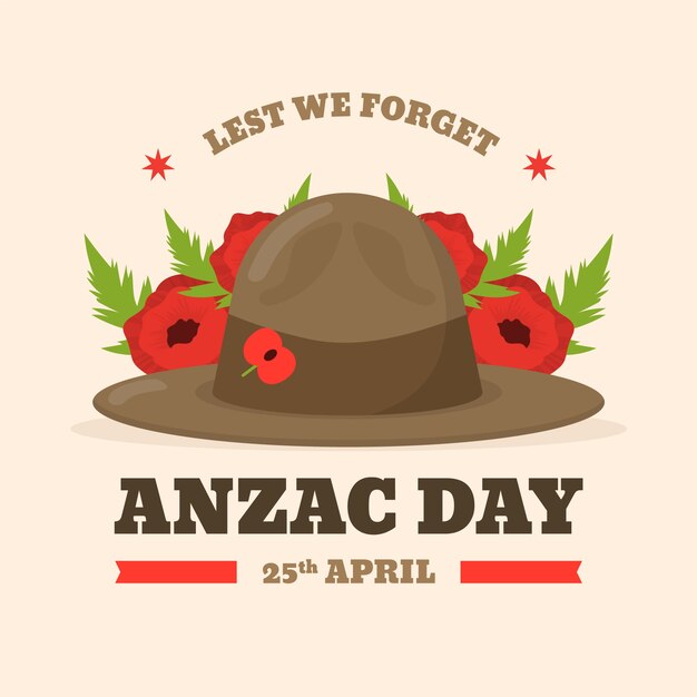 Vettore gratuito illustrazione del giorno anzac piatto