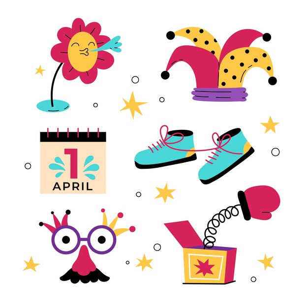 Flat april fools day elements collection