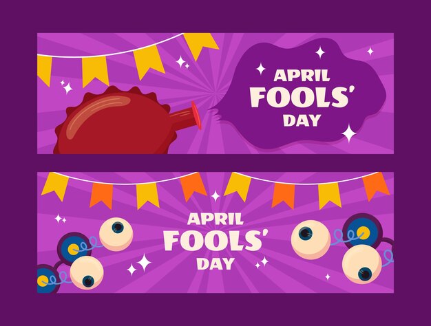 Free vector flat april fools day horizontal banners pack