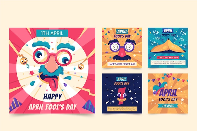 Free vector flat april fools day instagram posts collection