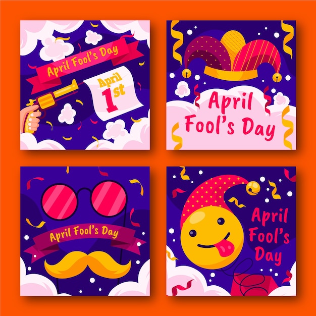 Free vector flat april fools day instagram posts collection