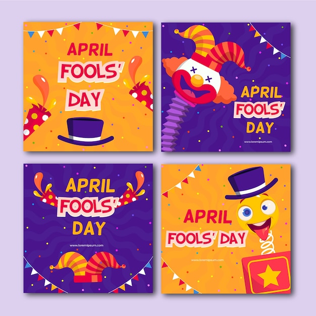 Flat april fools day instagram posts collection