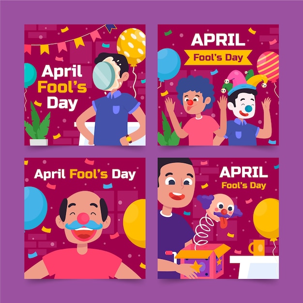 Flat april fools day instagram posts collection