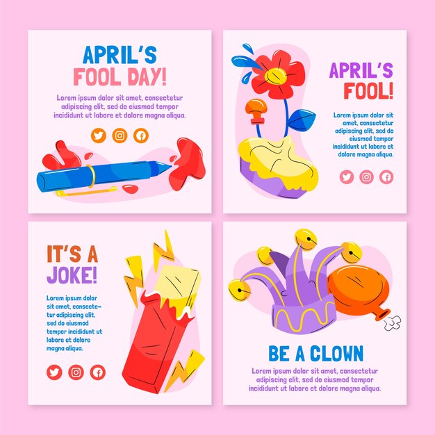 Flat april fools day instagram posts collection