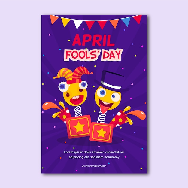 Flat april fools day vertical flyer template