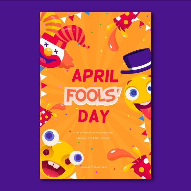 Flat april fools day vertical flyer template