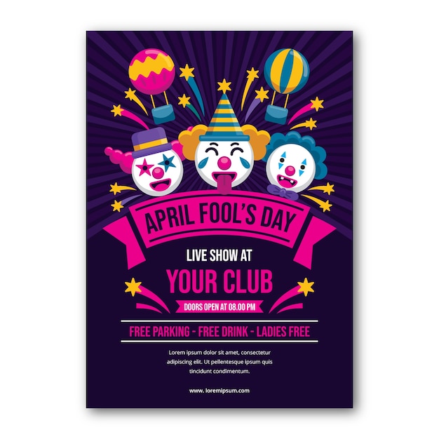 Flat april fools day vertical flyer template