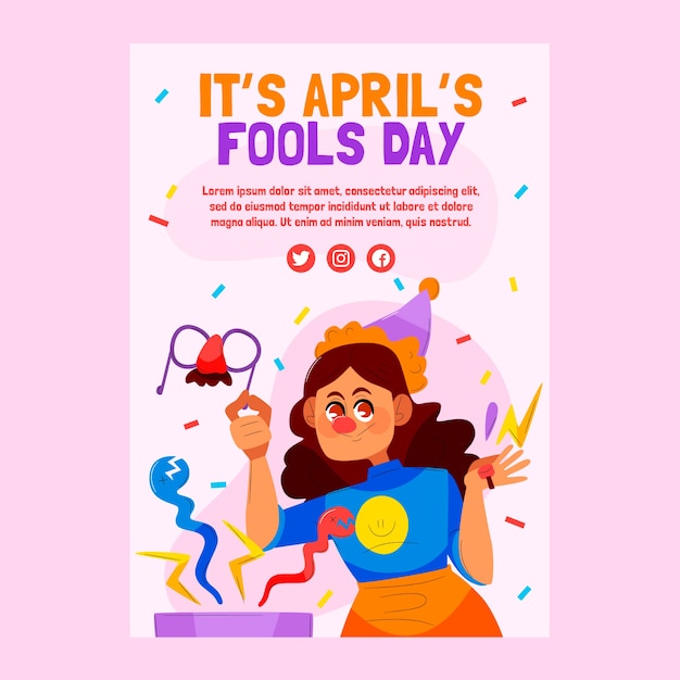 Free vector flat april fools day vertical flyer template