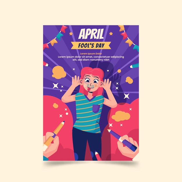 Flat april fools day vertical poster template