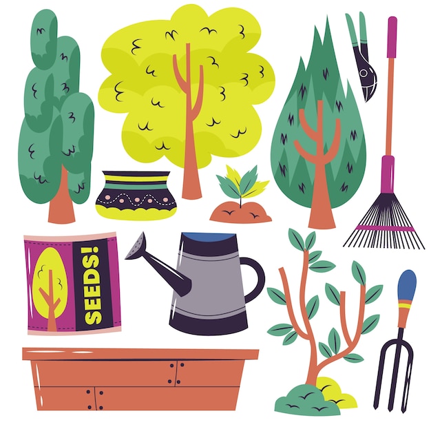 Free vector flat arbor day elements collection