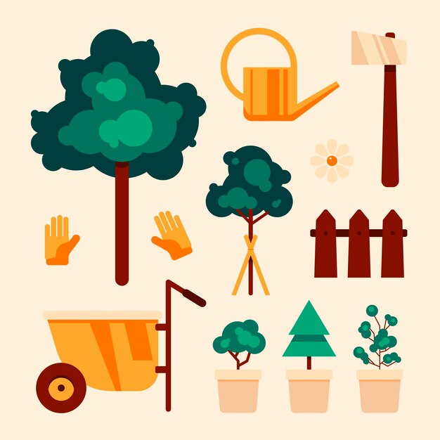 Flat arbor day elements collection