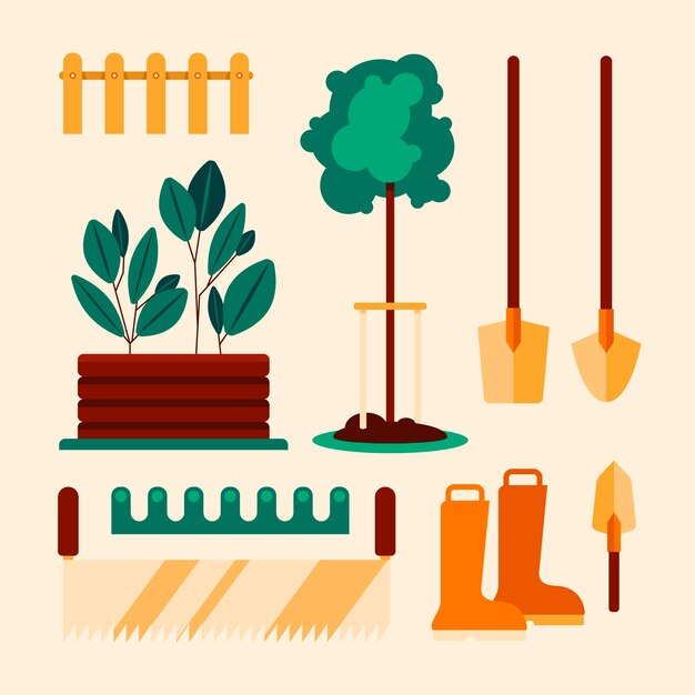 Flat arbor day elements collection