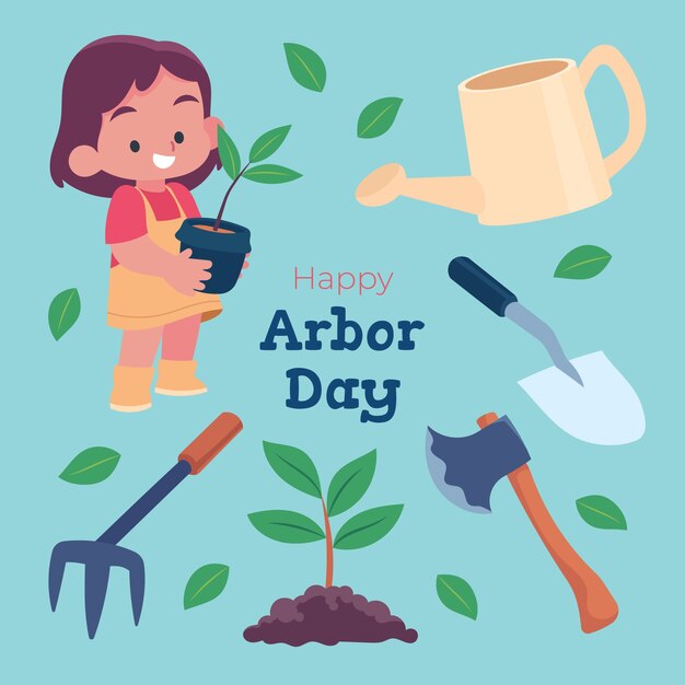 Flat arbor day elements collection