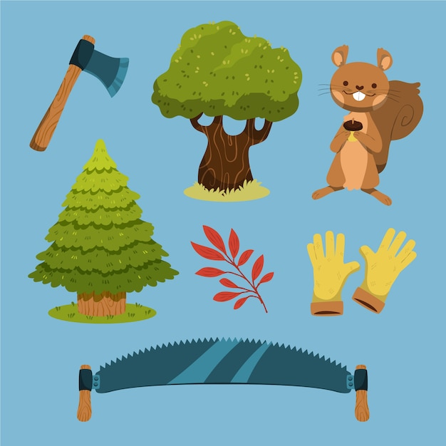 Free vector flat arbor day elements collection