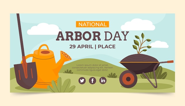 Flat arbor day horizontal banner template