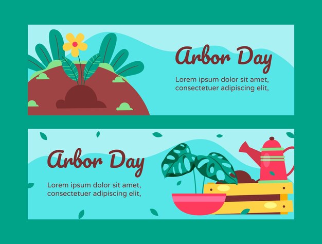 Flat arbor day horizontal banners pack