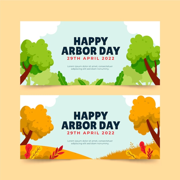 Flat arbor day horizontal banners set