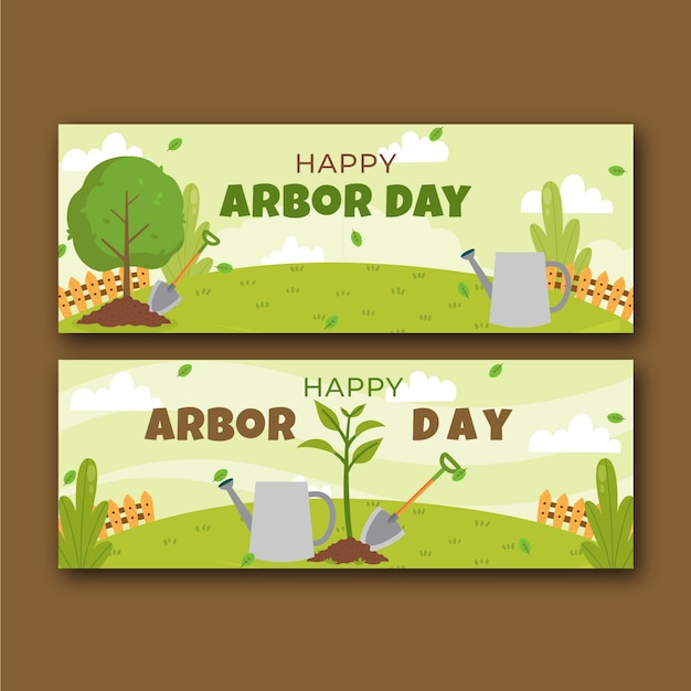 Free vector flat arbor day horizontal banners set