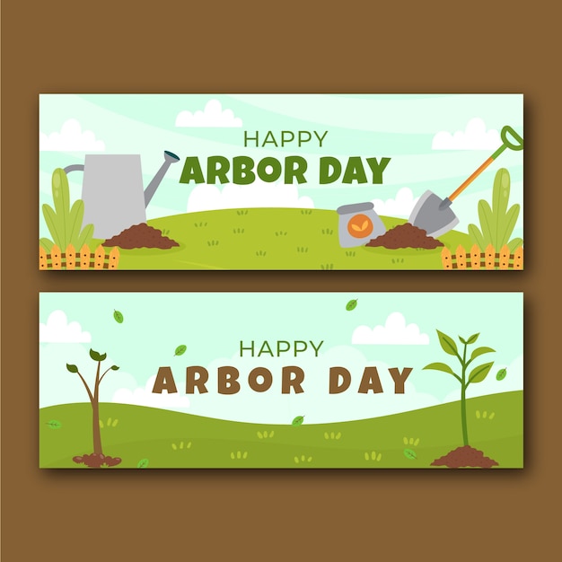 Free vector flat arbor day horizontal banners set