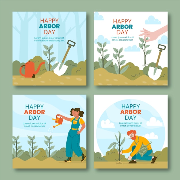 Free vector flat arbor day instagram posts collection