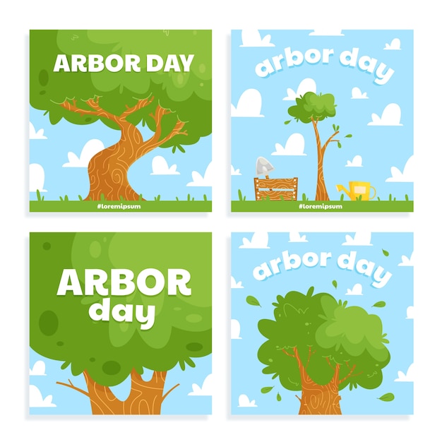 Vettore gratuito collezione di post instagram flat arbor day