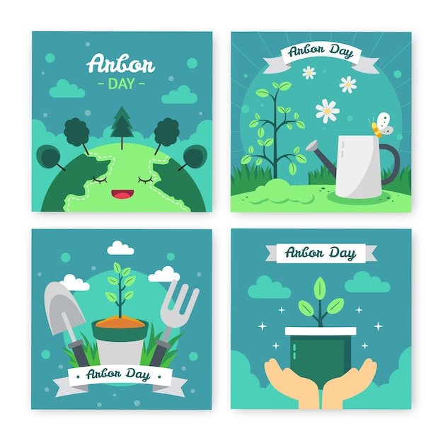 Free vector flat arbor day instagram posts collection