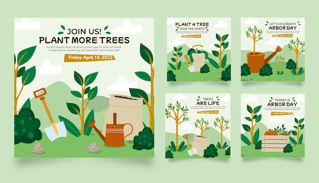 Flat arbor day instagram posts collection