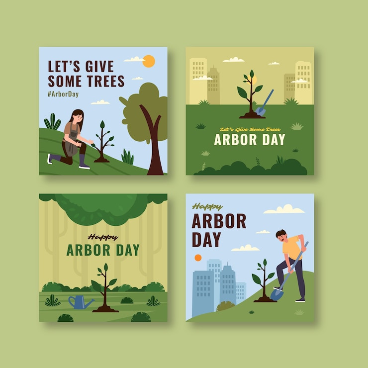 Free Vector flat arbor day instagram posts collection
