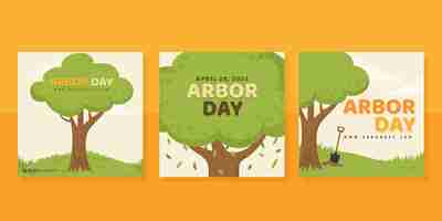 Free vector flat arbor day instagram posts collection