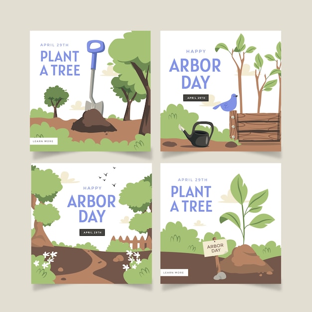 Flat arbor day instagram posts collection