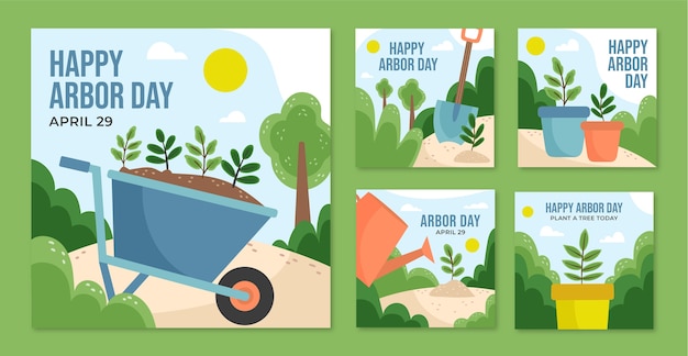 Flat arbor day instagram posts collection