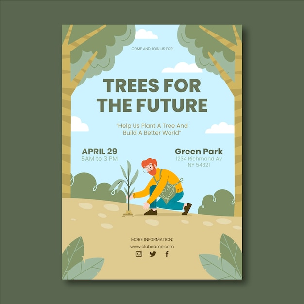 Flat arbor day vertical poster template