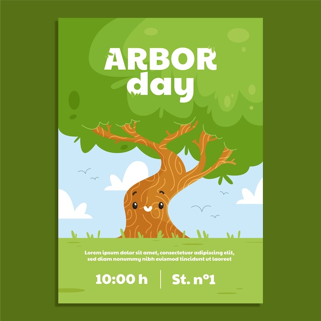 Flat arbor day vertical poster template