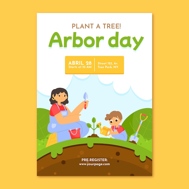 Free vector flat arbor day vertical poster template