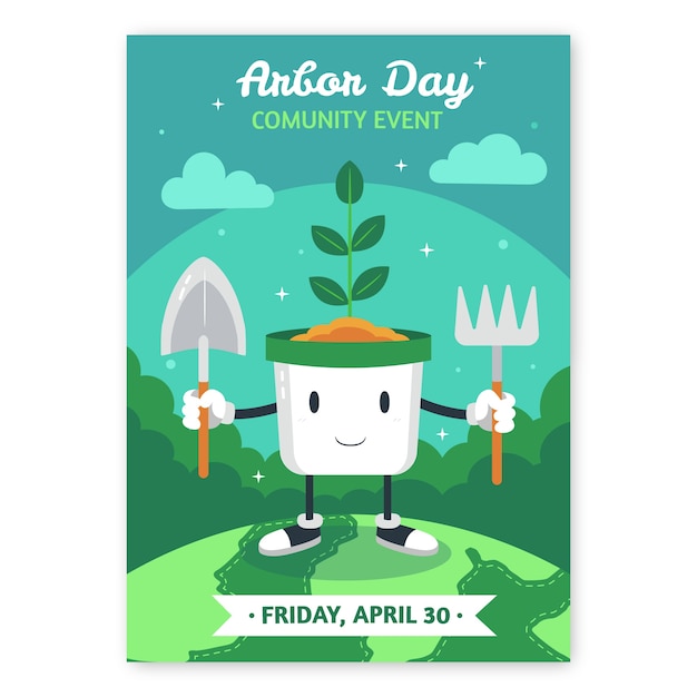 Flat arbor day vertical poster template