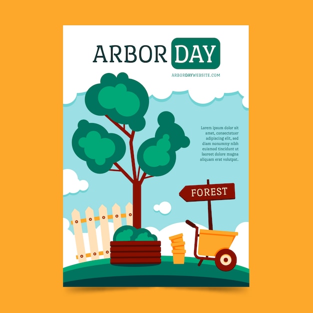 Flat arbor day vertical poster template