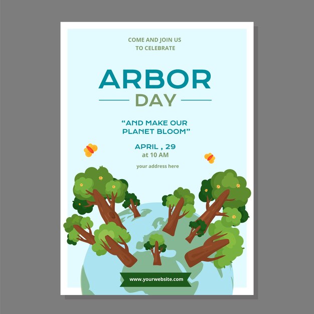 Flat arbor day vertical poster template