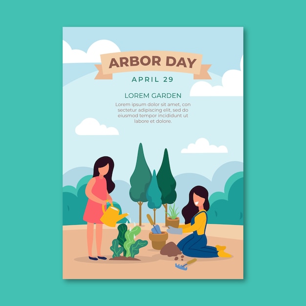 Flat arbor day vertical poster template