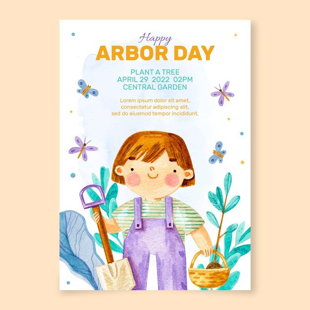 Flat arbor day vertical poster template