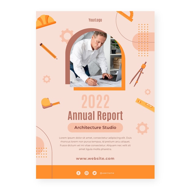 Free vector flat architect service annual report template