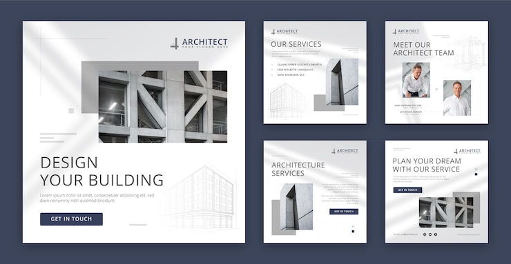 Free Vector flat architect service instagram posts collection