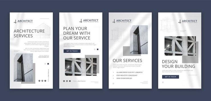 Free Vector flat architect service instagram stories collection